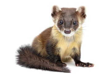 Fototapeta premium Sitting Pine Marten: Wildlife Mammal Portrait of an Isolated Pine Marten, Martes Martes