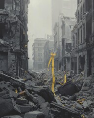 Desolate Ruins with Yellow Ribbons 1