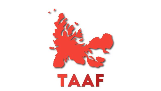 TAAF map showing regions. Animated country map with title. 4k resolution animation.