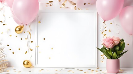  Mockup card birthday wedding background white table paper top greeting view stationery. Card blank postcard mockup birthday frame gift mock flatlay design green leaves happy desk template composition