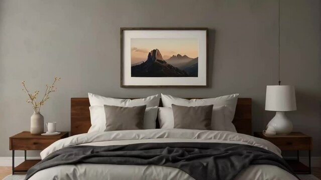 Vıdeo photo frame mockup on a head of the bed