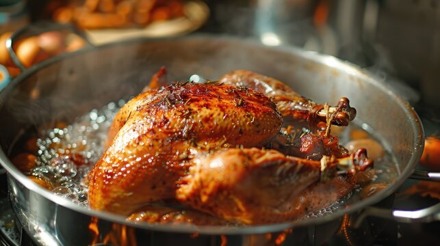 Hot Oil and Freshly Cooked Deep Fried Turkey for a Perfect Thanksgiving Feast