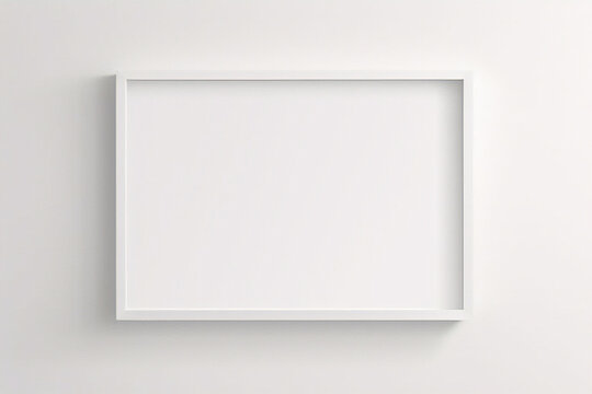 Moldura branca apoiada no ch&atilde;o branco na maquete interior. Modelo de uma imagem emoldurada em uma renderiza&ccedil;&atilde;o em 3D de parede