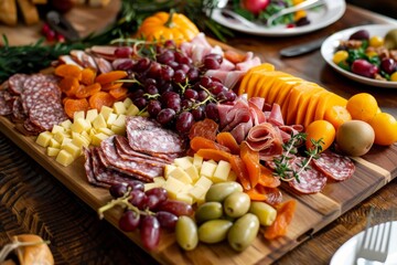 Thanksgiving charcuterie board with seasonal fruits and local cheese
