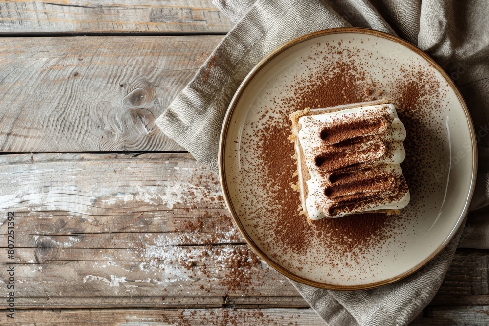 Poster Tiramisu on wooden plate