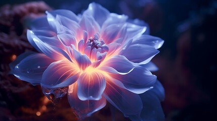 A dynamic neon flower pulsing with energy, casting an otherworldly radiance in the simulated atmosphere.