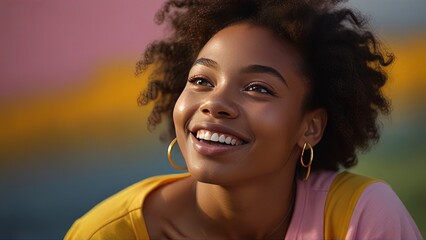 Vibrant Joy: Heartwarming Portrait of a Beaming African-American Young Woman