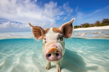 Exuma's Famous Swimming Pigs - Caribbean Beach Experience with Exotic Nature and Tropical Scenery