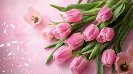 Obraz premium Mothers Day Card with Pink Tulips on Pastel Background Generative AI