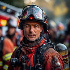 Experienced firefighter with a focused look