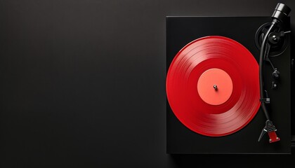Top view of contemporary turntable on black background suitable for text insertion