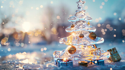 christmas tree sculpture in snow