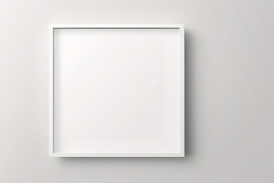 Moldura branca apoiada no ch&atilde;o branco na maquete interior. Modelo de uma imagem emoldurada em uma renderiza&ccedil;&atilde;o em 3D de parede