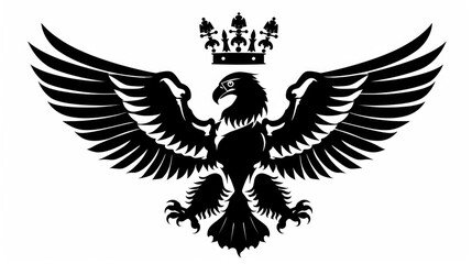 Obraz premium Byzantine Heraldry: Double Headed Eagle Silhouette with Crown. Mediaeval Tattoo Design of Flying
