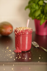 Fruit smoothie is a glass. Healthy breakfast food.