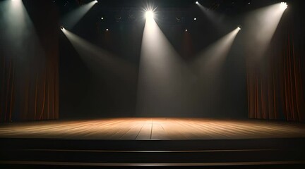 An empty stage illuminated by a single dramatic spotlight, suggesting anticipation of a performance or event