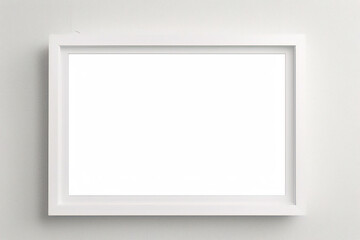 Lienzo blanco vacío con marco decorativo blanco sobre una maqueta de fondo blanco