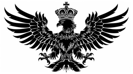 Obraz premium Byzantine Heraldry: Superb Double Headed Eagle Silhouette with Crown, Perfect Design for Tattoo