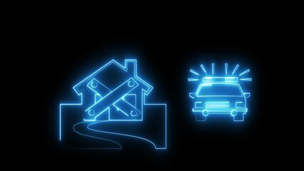 Abstract neon town or city  icon with building ,road and car sign illustration background.