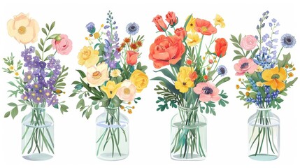 Vibrant Bouquets in Vases for Spring and Summer Celebrations Generative AI
