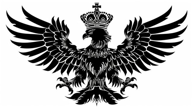 Byzantine Heraldry: Superb Double Headed Eagle Silhouette with Crown, Perfect Design for Tattoo