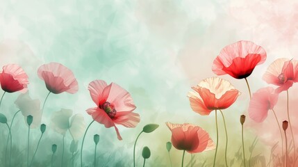 Vibrant Poppies Floral Background Generative AI