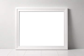 Obraz premium Lienzo blanco vacío con marco decorativo blanco sobre una maqueta de fondo blanco