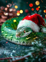 green snake with a sanclaus cap.