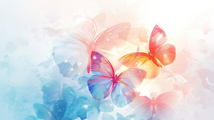 Obraz premium Translucent Orange and Pink Butterflies on White Background