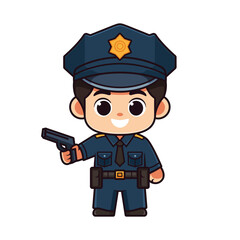 cute cartoon character police with gun in his hand