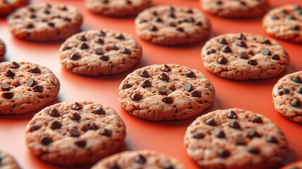   Close-up of cookies with chocolate chips on top and bottom