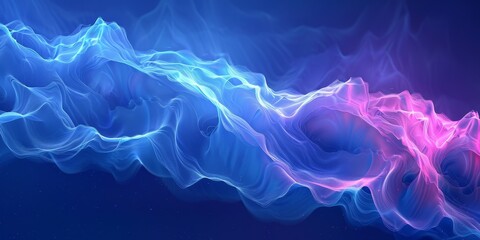 Vibrant Abstract Waves on Deep Blue - Modern 3D Digital Art, Flowing Energy, Dynamic Motion, Colorful Neon, Creative Background