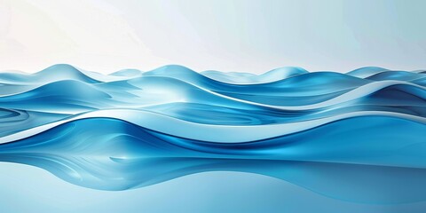 Vibrant and Modern 3D Waves on a Calm Blue Background - Fluid Abstract Art, Smooth Flow, Elegant Design, Digital Illustration