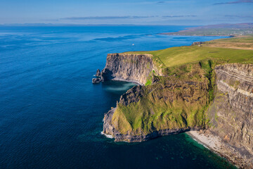 Aerial landscape with the Cliffs of Moher in County Clare, Ireland.