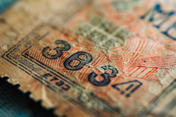 Naklejka premium A close up of a stamp with the number 3034 on it