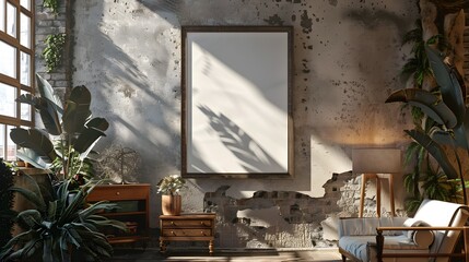 a mockup frame within an interior background adorned with rustic decor, inviting you to infuse your designs with elegance