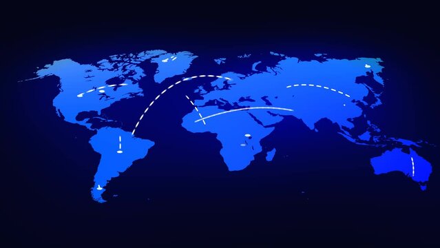 World map connection global business, line networking animation