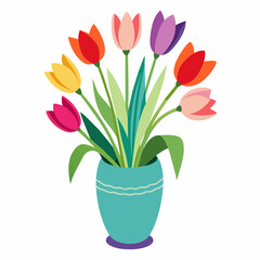 Tulips flower on the vase vector illustration on a white background  
