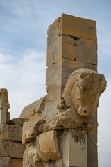 Statue of a horse at the ruins of Persepolis near the city of Shiraz in Fars province, Iran.