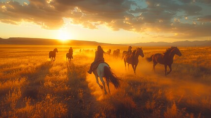 A Dusk Chase of Wild Horses and a Woman on the Prairie