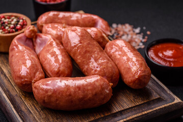 Baked chicken or pork sausages, salt, spices and herbs