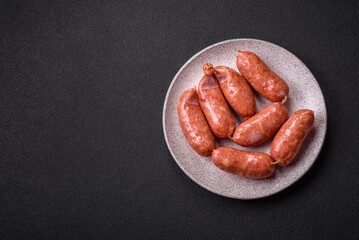 Baked chicken or pork sausages, salt, spices and herbs