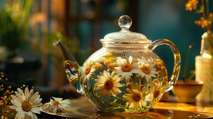 a glass teapot with hand-painted daisies, transforming your tea time into a visual delight.