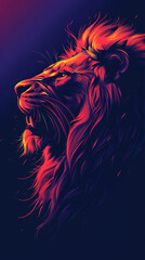 Fototapeta premium A lion with a red mane and a blue background