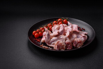 Fresh chicken wings with salt, spices and herbs