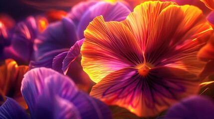 A mesmerizing close-up of a 3D pansy, its velvety petals and vibrant colors rendered with stunning realism in ultra-high-definition. 