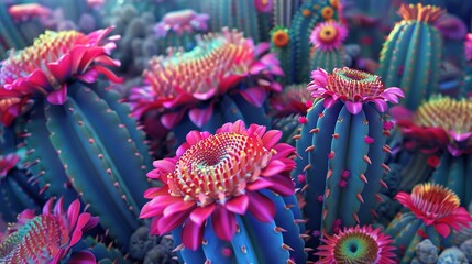 A mesmerizing composition of 3D cacti blooms, their intricate textures and vibrant colors captured...