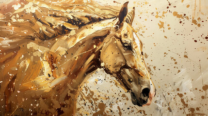 A painting of a horse with a splash of paint on its face - obrazy, fototapety, plakaty