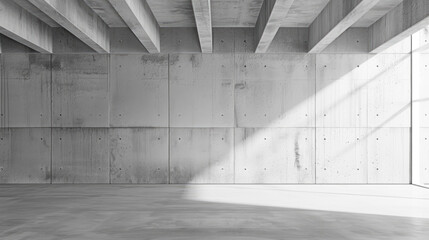 Concrete wall background, abstract modern grey space, empty white tiled room interior with sunlight. Theme of grunge, stone architecture, construction, building - Powered by Adobe
