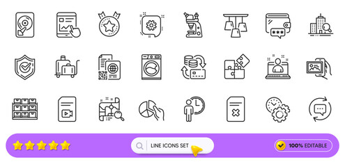 Internet report, Ceiling lamp and Update comments line icons for web app. Pack of Storage, Ranking star, Puzzle pictogram icons. Best manager, Money change, Microscope signs. Confirmed. Vector
